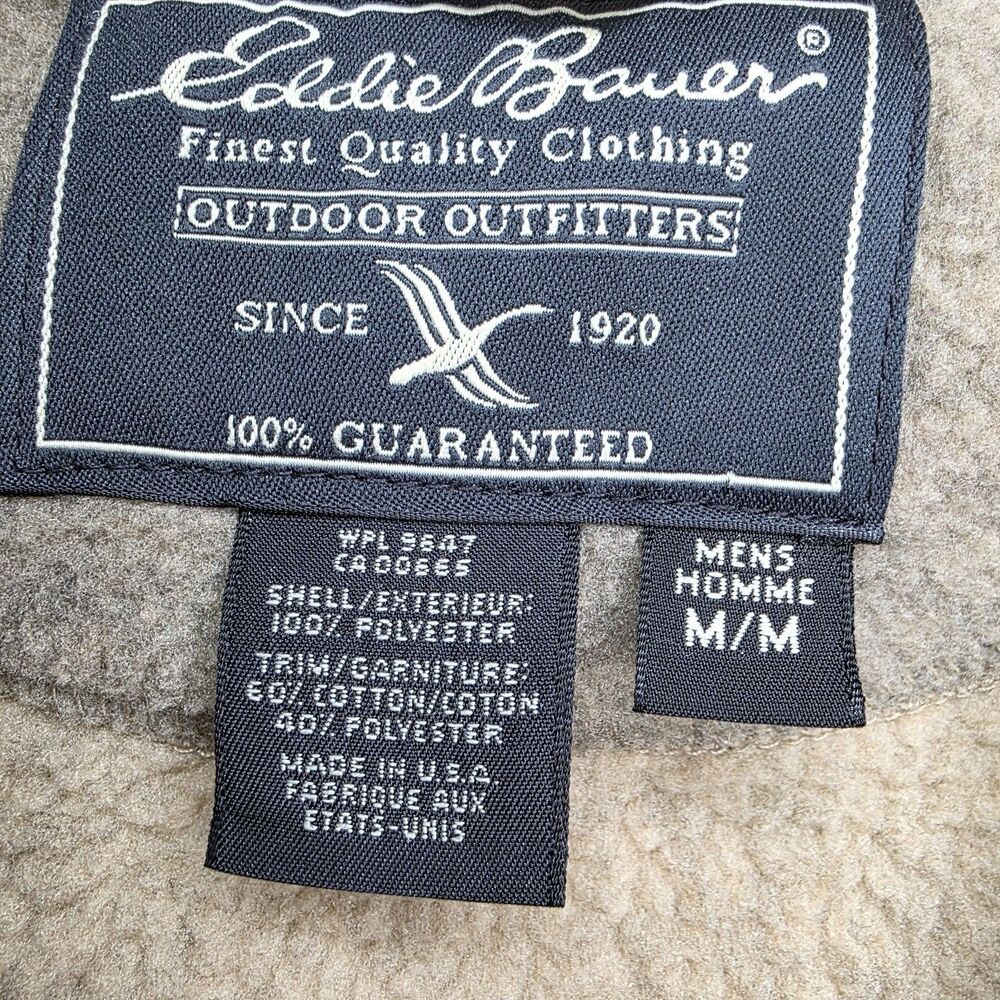 Eddie Bauer Size Medium 1/4 Zip Fleece Pullover Tan Pockets Collar Oversized - Picture 6 of 9